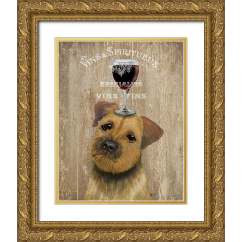 Dog Au Vin, Border Terrier Gold Ornate Wood Framed Art Print with Double Matting by Fab Funky