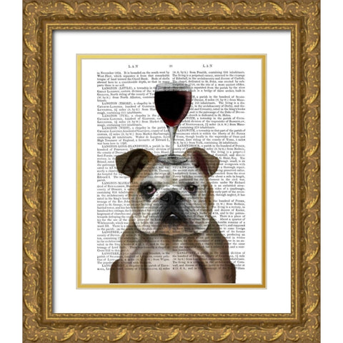 Dog Au Vin, English Bulldog Gold Ornate Wood Framed Art Print with Double Matting by Fab Funky
