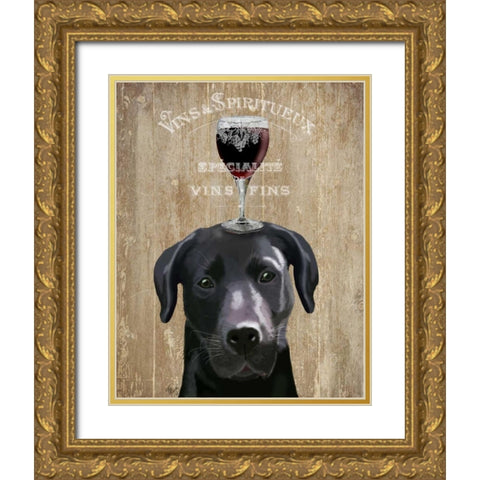 Dog Au Vin, Black Labrador Gold Ornate Wood Framed Art Print with Double Matting by Fab Funky