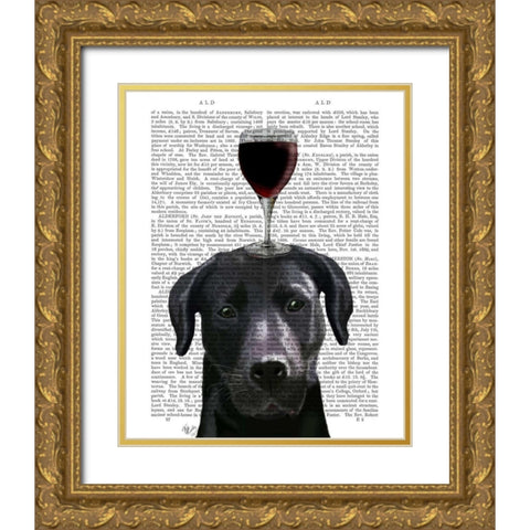 Dog Au Vin, Black Labrador Gold Ornate Wood Framed Art Print with Double Matting by Fab Funky