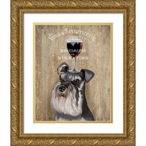 Dog Au Vin, Schnauzer Gold Ornate Wood Framed Art Print with Double Matting by Fab Funky