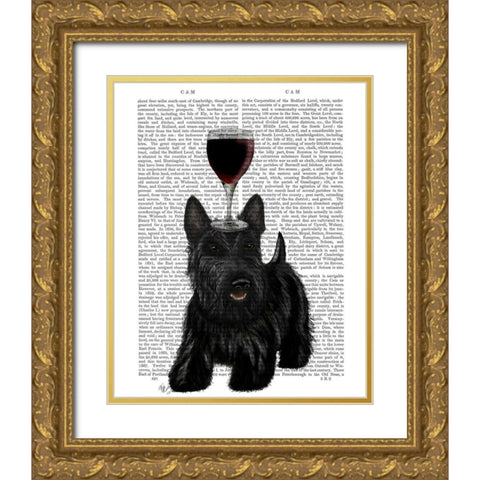 Dog Au Vin, Scottish Terrier Gold Ornate Wood Framed Art Print with Double Matting by Fab Funky