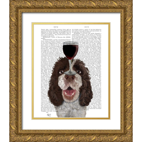 Dog Au Vin, Springer Spaniel Gold Ornate Wood Framed Art Print with Double Matting by Fab Funky