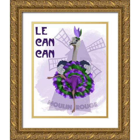 Ostrich, Can Can in Purple and Green Gold Ornate Wood Framed Art Print with Double Matting by Fab Funky