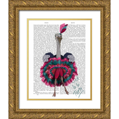 Ostrich, Can Can in Pink and Turquoise Gold Ornate Wood Framed Art Print with Double Matting by Fab Funky