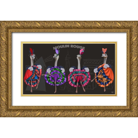 Ostrich, Can Can Troupe Gold Ornate Wood Framed Art Print with Double Matting by Fab Funky