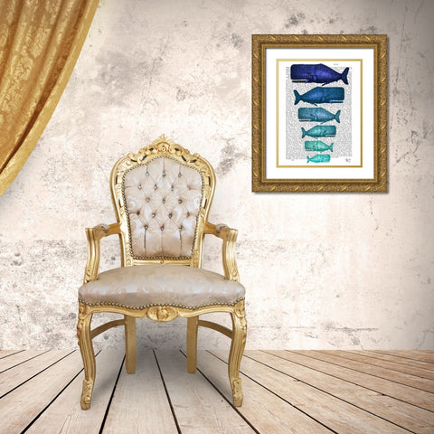 Blue Whale Family Gold Ornate Wood Framed Art Print with Double Matting by Fab Funky