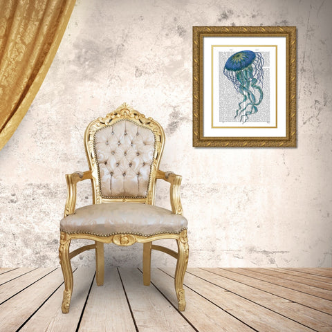 Blue Jellyfish 1 Gold Ornate Wood Framed Art Print with Double Matting by Fab Funky