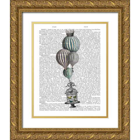 Balloon and Bird Cage 1 Gold Ornate Wood Framed Art Print with Double Matting by Fab Funky