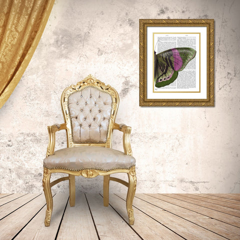 Butterfly in Green and Pink b Gold Ornate Wood Framed Art Print with Double Matting by Fab Funky