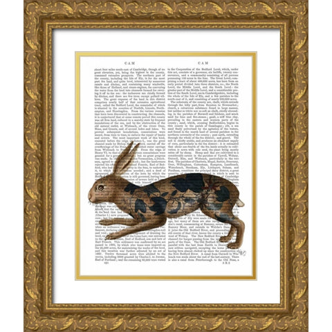 Hare and Black Leaves Gold Ornate Wood Framed Art Print with Double Matting by Fab Funky