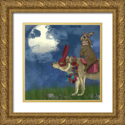 Arrival of the Hare King Gold Ornate Wood Framed Art Print with Double Matting by Fab Funky