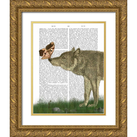 Wolf and Moth Gold Ornate Wood Framed Art Print with Double Matting by Fab Funky