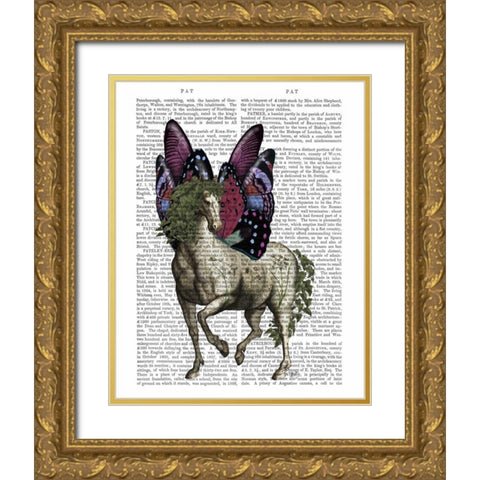 Horse with Butterfly Wings Gold Ornate Wood Framed Art Print with Double Matting by Fab Funky