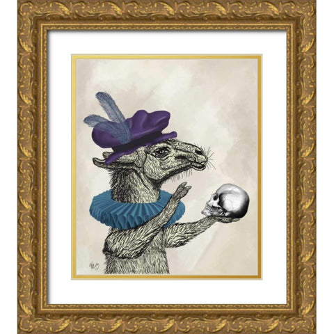 Drama Llama Gold Ornate Wood Framed Art Print with Double Matting by Fab Funky