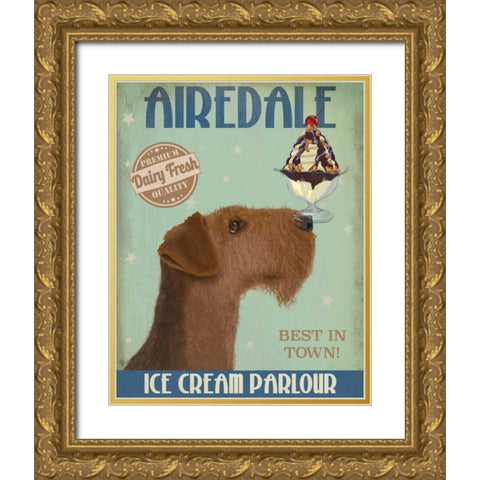 Airedale Ice Cream Gold Ornate Wood Framed Art Print with Double Matting by Fab Funky