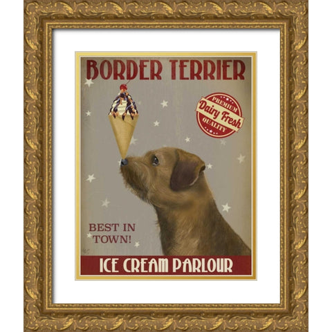Border Terrier Ice Cream Gold Ornate Wood Framed Art Print with Double Matting by Fab Funky
