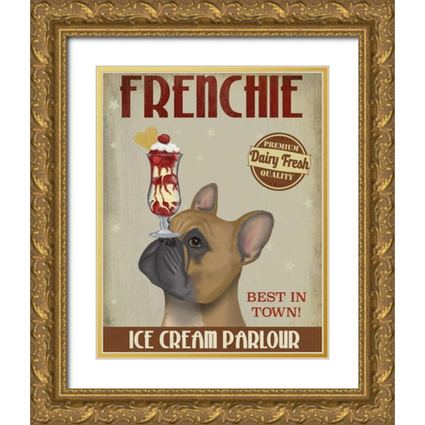 French Bulldog Ice Cream Gold Ornate Wood Framed Art Print with Double Matting by Fab Funky