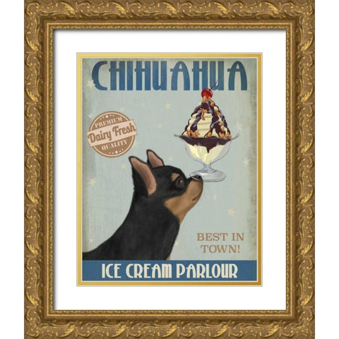 Chihuahua, Black and Ginger, Ice Cream Gold Ornate Wood Framed Art Print with Double Matting by Fab Funky