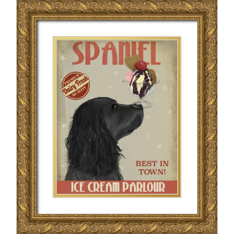 Cocker Spaniel, Black, Ice Cream Gold Ornate Wood Framed Art Print with Double Matting by Fab Funky