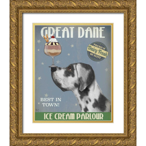 Great Dane, Harlequin, Ice Cream Gold Ornate Wood Framed Art Print with Double Matting by Fab Funky