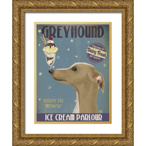Greyhound, Tan, Ice Cream Gold Ornate Wood Framed Art Print with Double Matting by Fab Funky