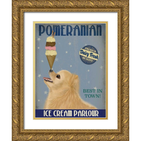 Pomeranian Ice Cream Gold Ornate Wood Framed Art Print with Double Matting by Fab Funky