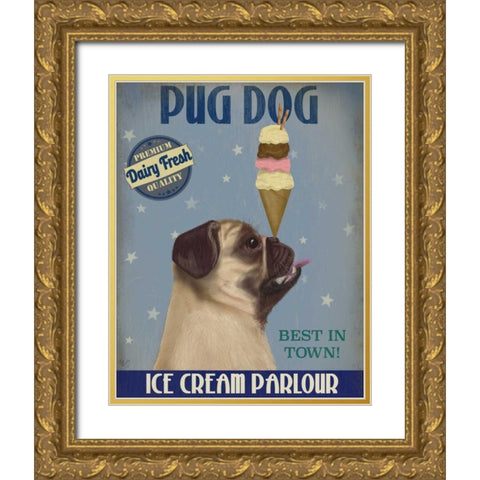 Pug, Fawn, Ice Cream Gold Ornate Wood Framed Art Print with Double Matting by Fab Funky