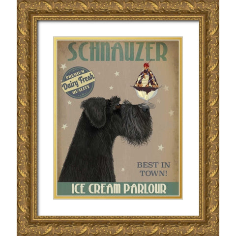 Schnauzer, Black, Ice Cream Gold Ornate Wood Framed Art Print with Double Matting by Fab Funky