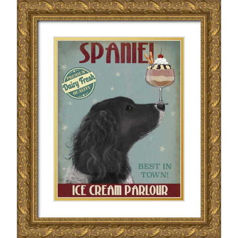 Springer Spaniel, Black, Bebe,Ice Cream Gold Ornate Wood Framed Art Print with Double Matting by Fab Funky