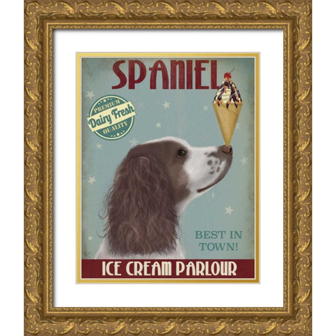 Springer Spaniel, Brown and White, Ice Cream Gold Ornate Wood Framed Art Print with Double Matting by Fab Funky