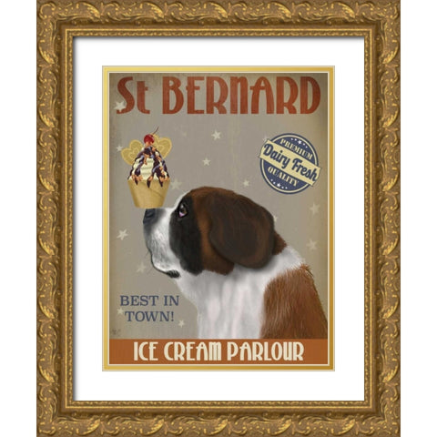 St Bernard Ice Cream Gold Ornate Wood Framed Art Print with Double Matting by Fab Funky