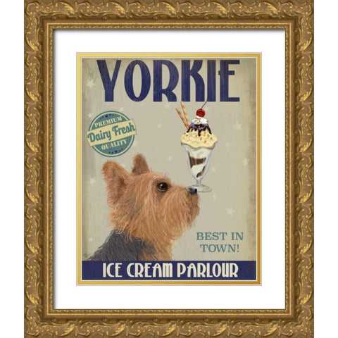 Yorkshire Terrier Ice Cream Gold Ornate Wood Framed Art Print with Double Matting by Fab Funky