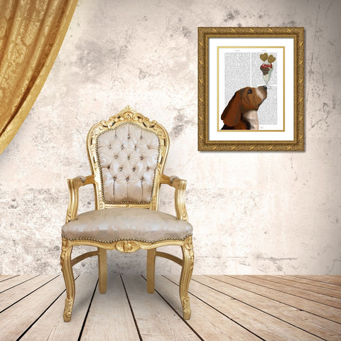 Basset Hound Ice Cream Gold Ornate Wood Framed Art Print with Double Matting by Fab Funky