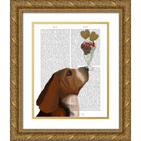 Basset Hound Ice Cream Gold Ornate Wood Framed Art Print with Double Matting by Fab Funky