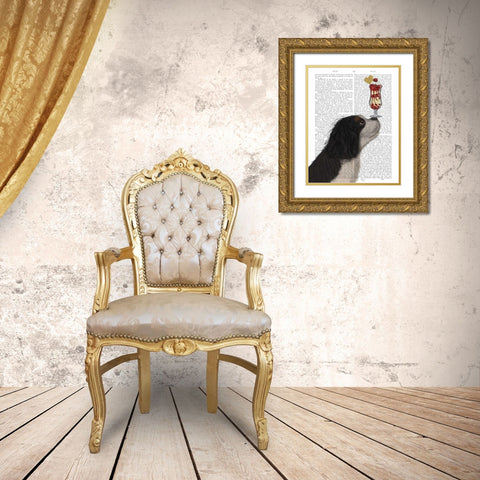 Cavalier King Charles, Black White, Ice Cream Gold Ornate Wood Framed Art Print with Double Matting by Fab Funky