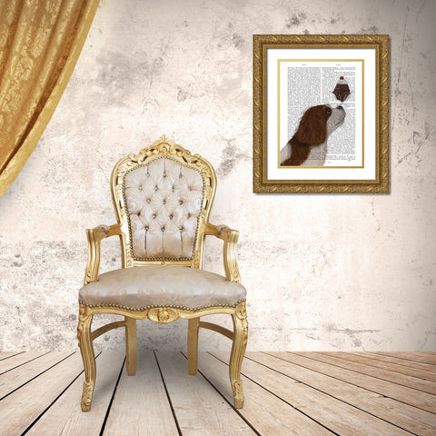 Cavalier King Charles, Brown White, Ice Cream Gold Ornate Wood Framed Art Print with Double Matting by Fab Funky