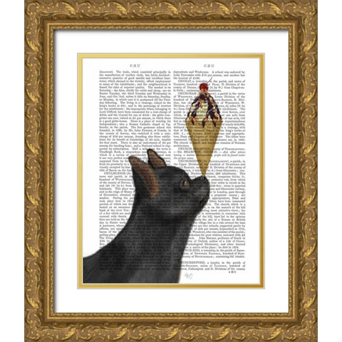 Chihuahua, Black, Ice Cream Gold Ornate Wood Framed Art Print with Double Matting by Fab Funky