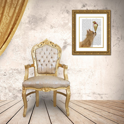 Chihuahua, Long Haired, Ice Cream Gold Ornate Wood Framed Art Print with Double Matting by Fab Funky
