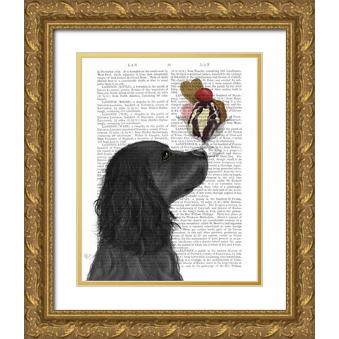 Cocker Spaniel, Black, Ice Cream Gold Ornate Wood Framed Art Print with Double Matting by Fab Funky