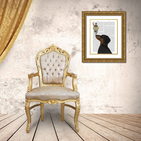 Dachshund, Black and Tan, Ice Cream Gold Ornate Wood Framed Art Print with Double Matting by Fab Funky