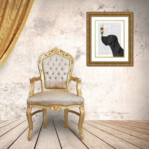 Great Dane, Black, Ice Cream Gold Ornate Wood Framed Art Print with Double Matting by Fab Funky