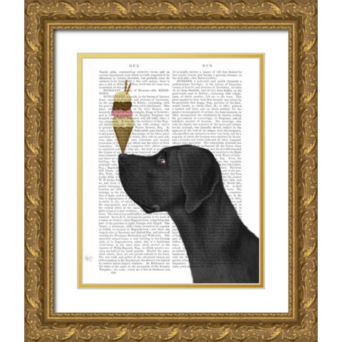 Great Dane, Black, Ice Cream Gold Ornate Wood Framed Art Print with Double Matting by Fab Funky