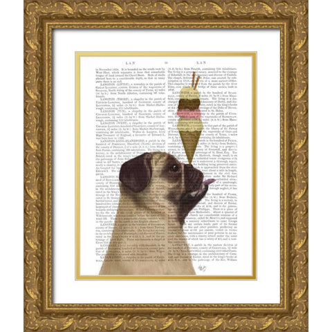 Pug, Fawn, Ice Cream Gold Ornate Wood Framed Art Print with Double Matting by Fab Funky