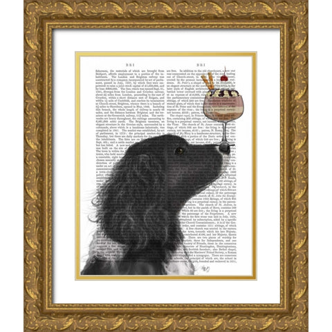 Springer Spaniel, Black, Bebe,Ice Cream Gold Ornate Wood Framed Art Print with Double Matting by Fab Funky