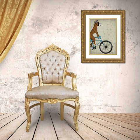Boxer on Bicycle Gold Ornate Wood Framed Art Print with Double Matting by Fab Funky