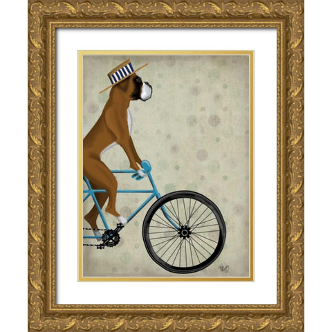 Boxer on Bicycle Gold Ornate Wood Framed Art Print with Double Matting by Fab Funky