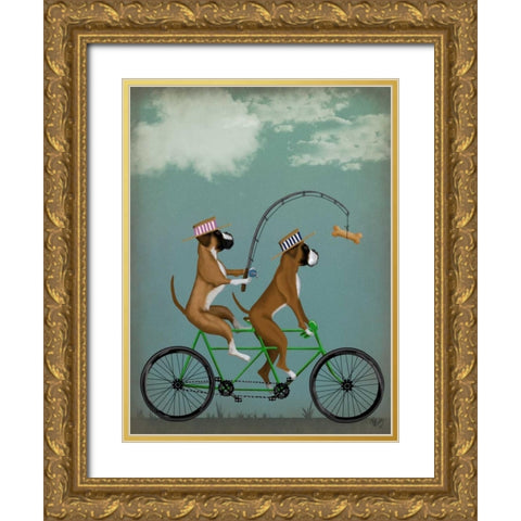 Boxer Tandem Gold Ornate Wood Framed Art Print with Double Matting by Fab Funky