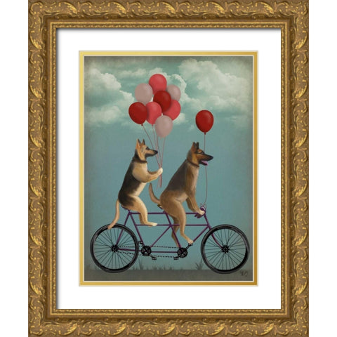 German Shepherd Tandem Gold Ornate Wood Framed Art Print with Double Matting by Fab Funky