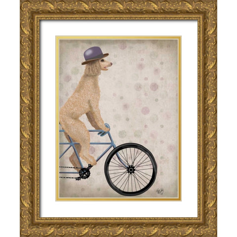 Poodle on Bicycle, Cream Gold Ornate Wood Framed Art Print with Double Matting by Fab Funky